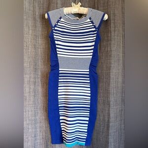 Karen Millen Royal Blue and White Striped Sexy Mini Dress